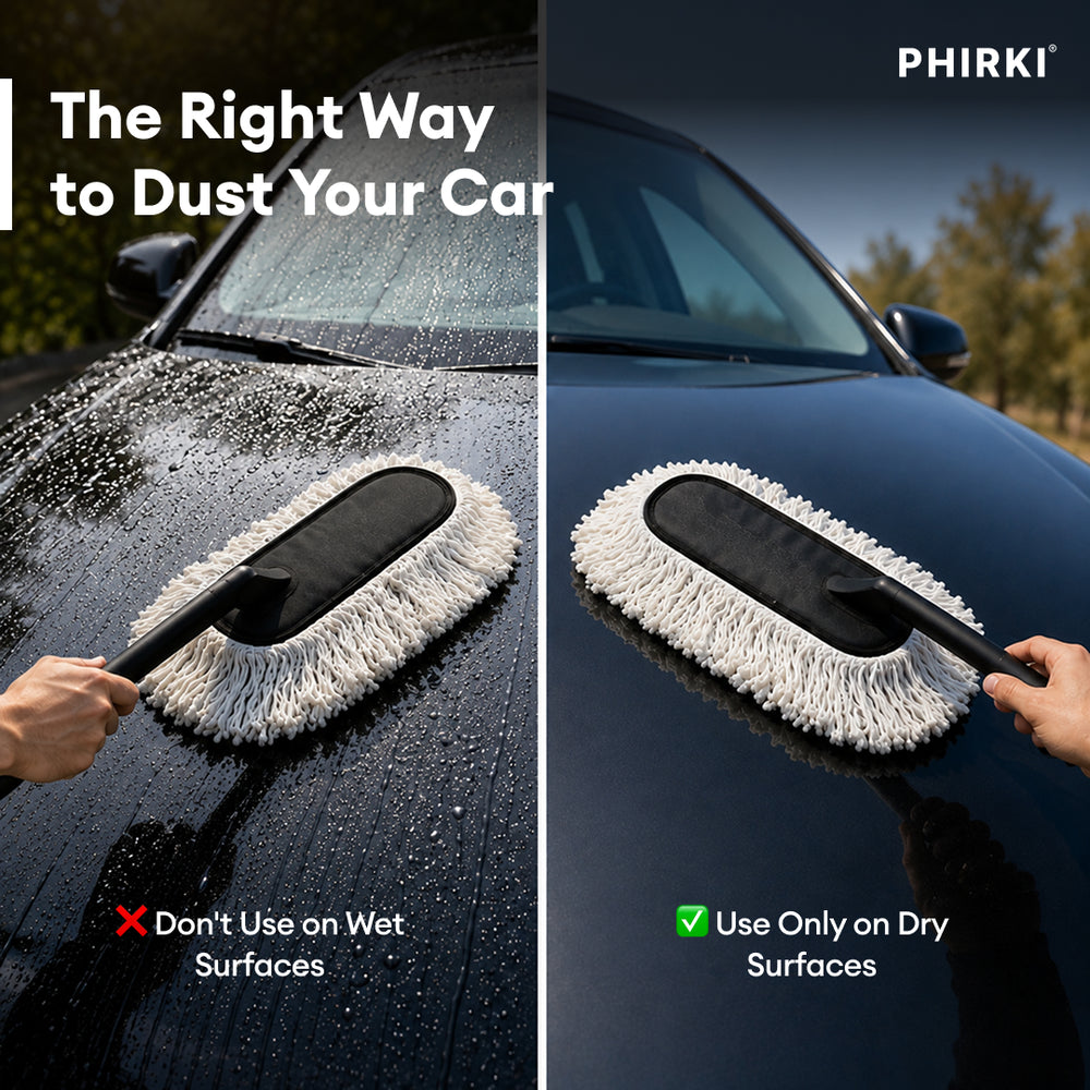 Phirki Car Duster - Lint-Free & Scratch-Free Car Cleaner Brush with Long Handle
