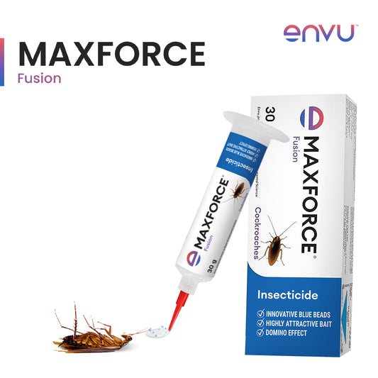 Maxforce Fusion insecticide tube and packaging on a white background
