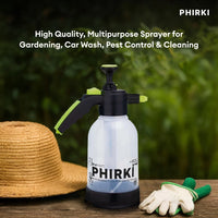 PHIRKI sprayer with gardening tools on a wooden surface