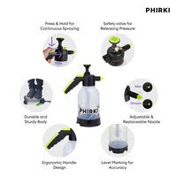 PHIRKI spray bottle with features highlighted on a white background