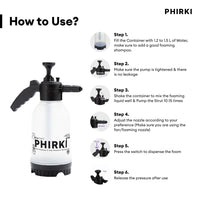 PHIRKI foam cannon with usage instructions on a white background