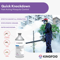 KingFog mosquito control product with a person using it in an urban setting