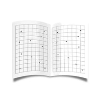 Open book with grid and dot pattern on white background