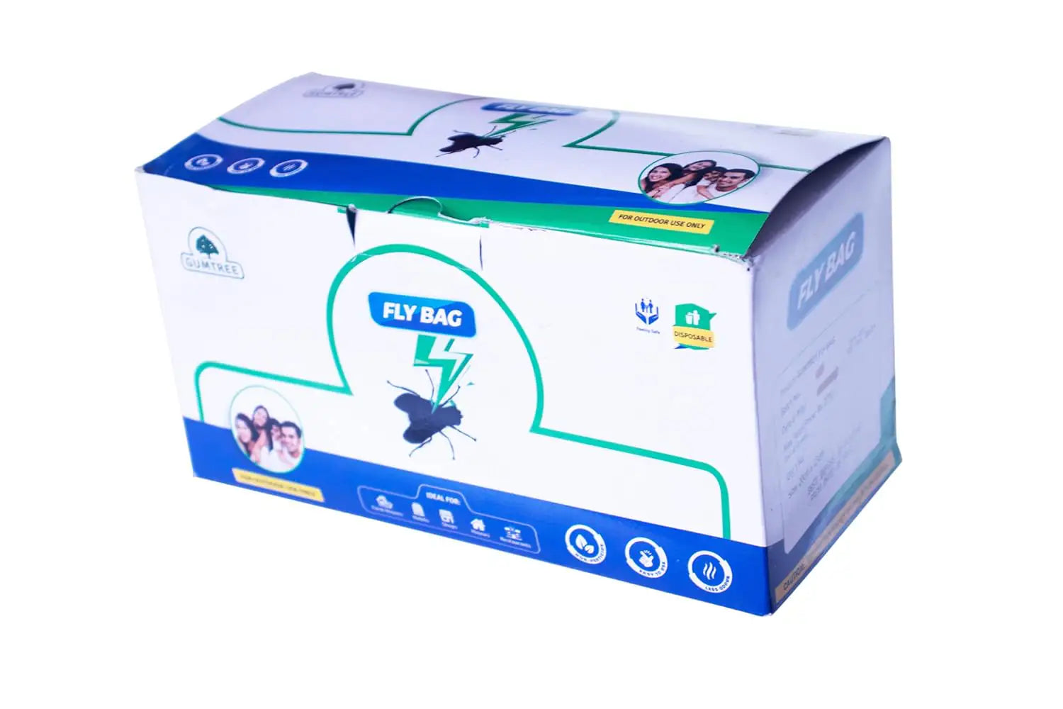 Box of Fly Bags with branding and product illustration on a white background