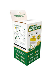 Box of Gumtree Fly Trapp Jar with green and white design on a white background