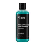 A 300 ml bottle of PHIRKI Trumart Vehicle Cleaning Foam Shampoo, featuring a black cap and a black label with white text, filled with a vibrant teal cleaning foam, set against a plain white background.