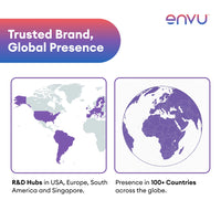 World map and globe with text about Envu's global presence and R&D hubs.
