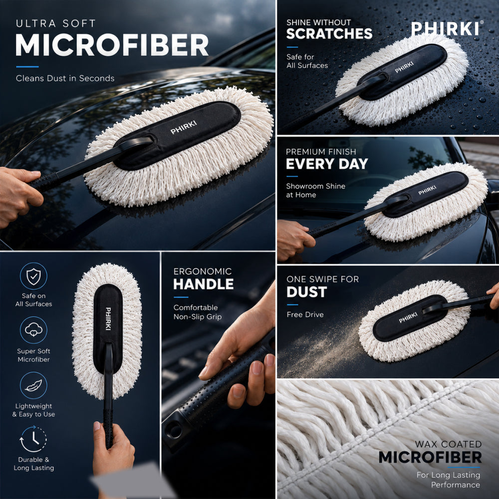 Phirki Car Duster - Lint-Free & Scratch-Free Car Cleaner Brush with Long Handle
