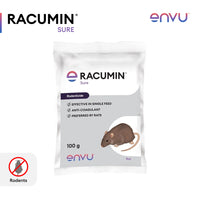 Racumin Sure rodenticide packaging with Envu branding on a white background