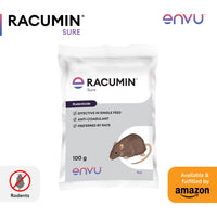 Racumin Sure rodenticide packaging with Envu branding on a white background