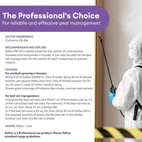 Pest control product packaging with text and a person in protective gear.