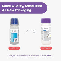 Two bottles of Solfac Plus with text 'Same Quality, Same Trust All New Packaging' and 'Bayer Environmental Science is now Envu'.