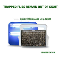 Fly trap with high-performance UV-A tubes and a hidden catch compartment on a white background.